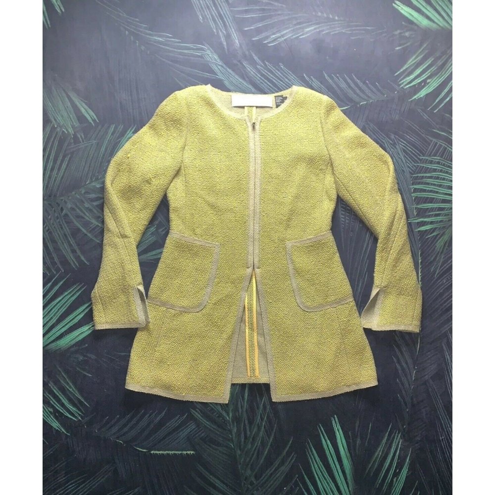 Charles Nolan Green Long Full Zip  Crewneck Sweater Wool Silk  Knit Jacket - 6